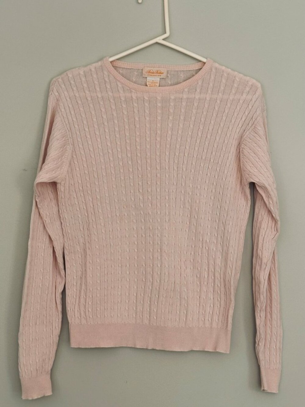 Brooks Brothers Womens Pink Cable Knit Sweater S Fisherman Old Money Preppy Ivy